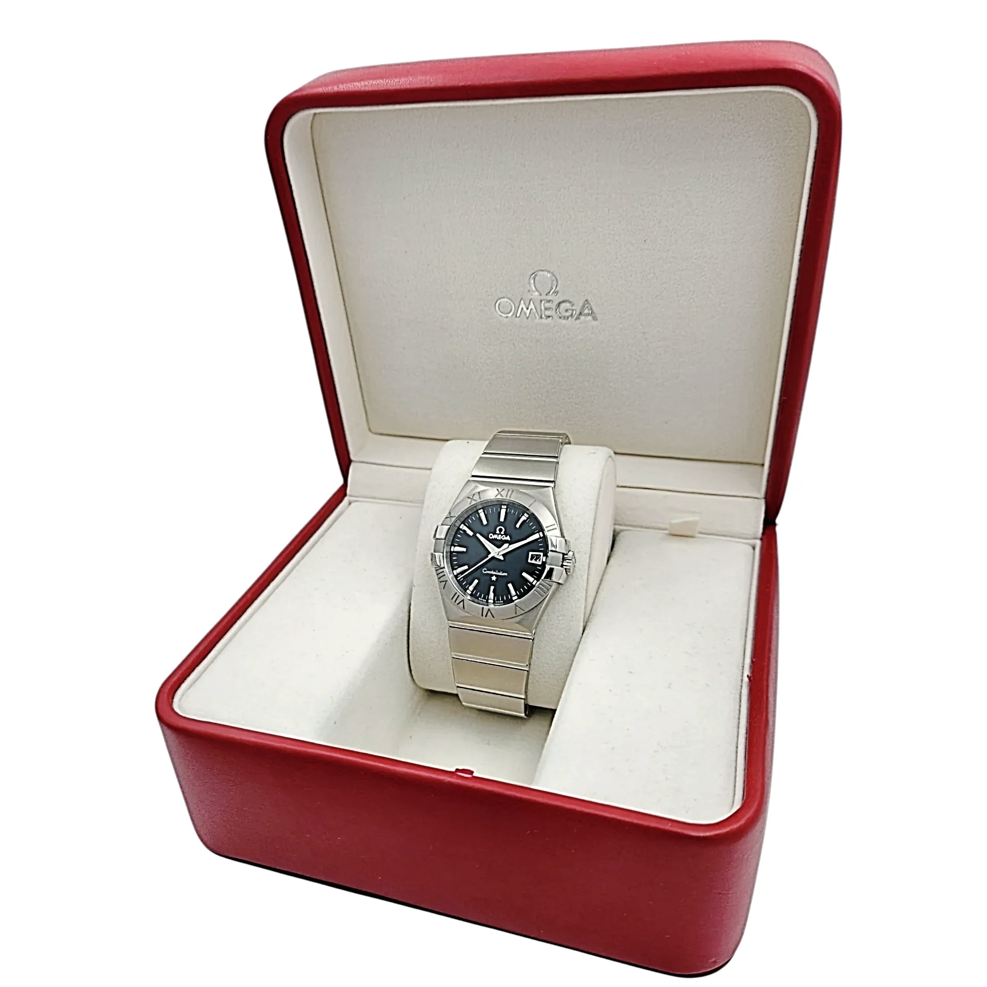 Men's Omega 36mm Constellation Stainless Steel Watch with Black Dial and Fixed Roman Numeral Bezel. (Pre-Owned)