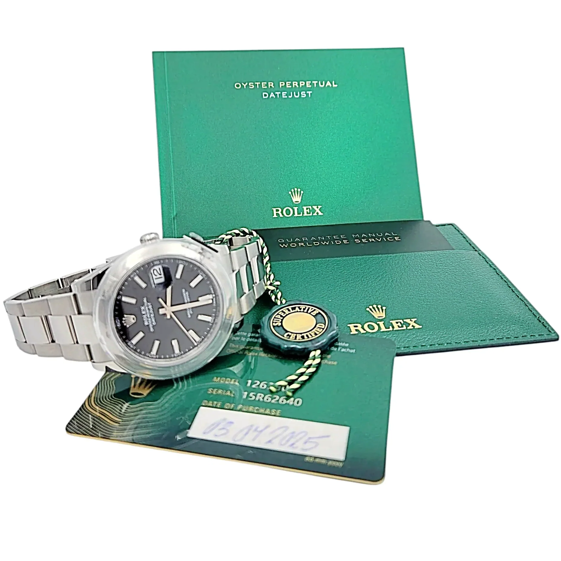 2025 Men's Rolex 41mm DateJust Stainless Steel Watch with Black Dial and Smooth Bezel. (UNWORN 126300)