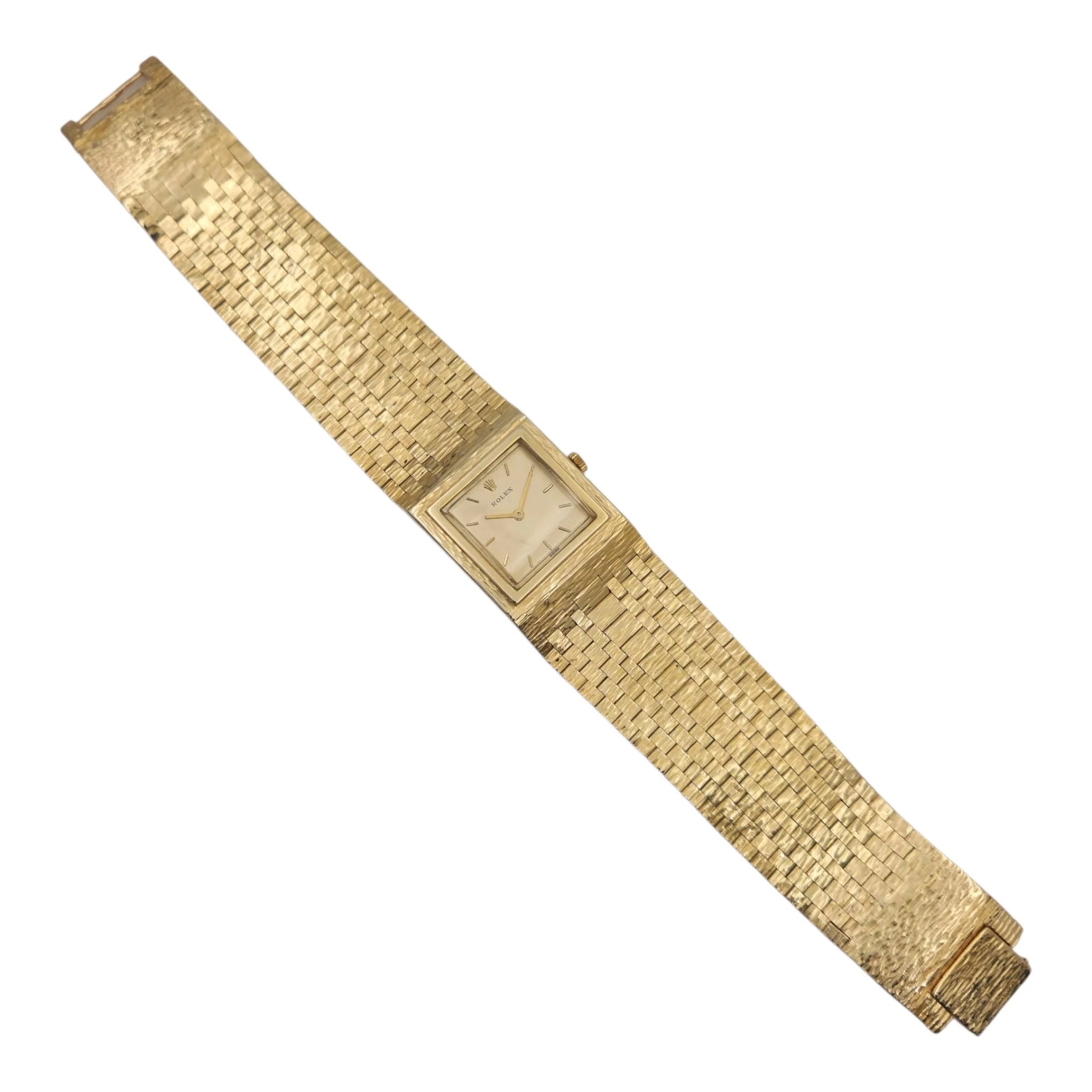 1950's Unisex Rolex 25mm Vintage 14K Yellow Gold Watch with Gold Dial and Gold Mesh Bracelet. (Pre-Owned)