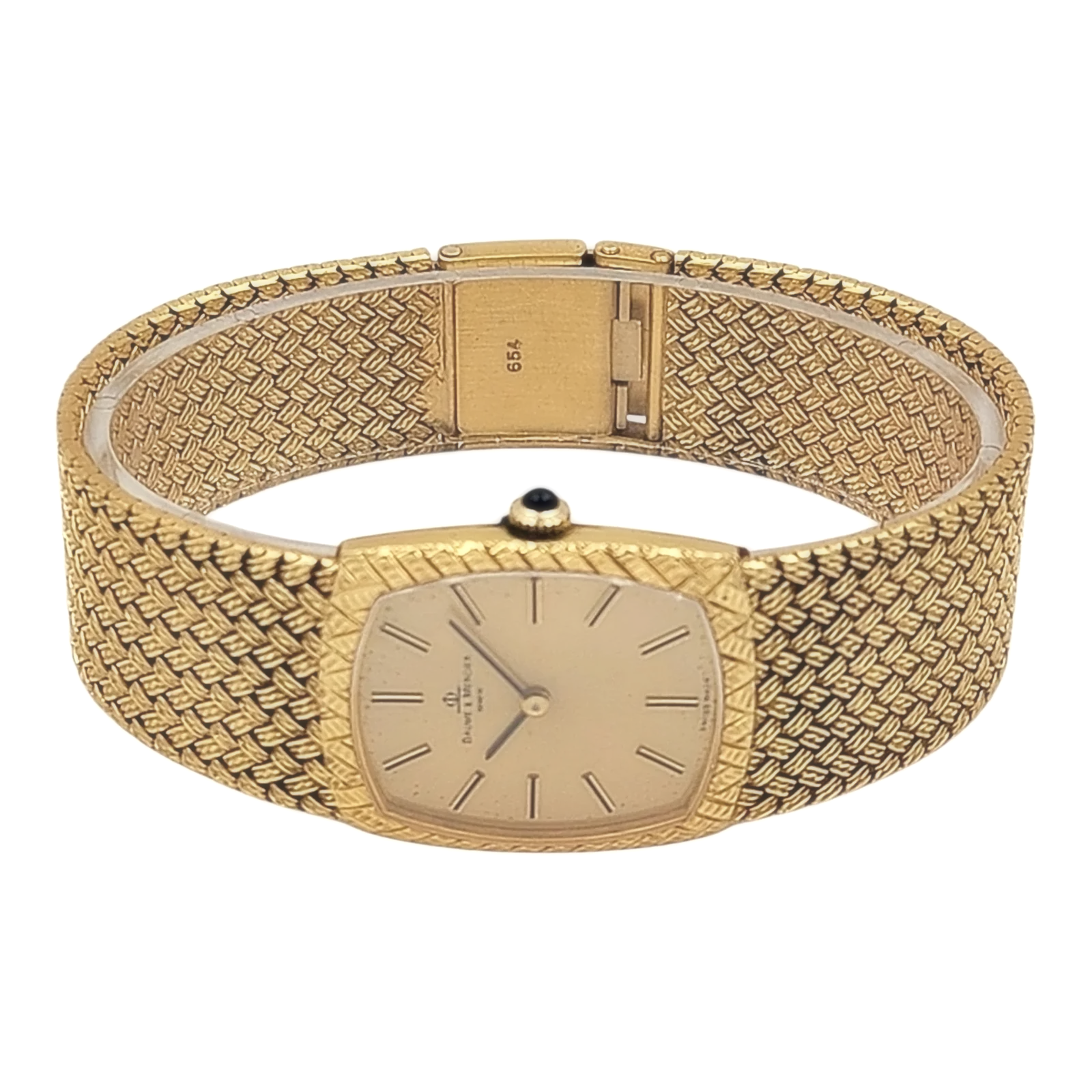 Ladies Baume & Mercier Vintage 18K Yellow Gold Automatic Watch with Gold Dial and Fixed Bezel. (Pre-Owned)