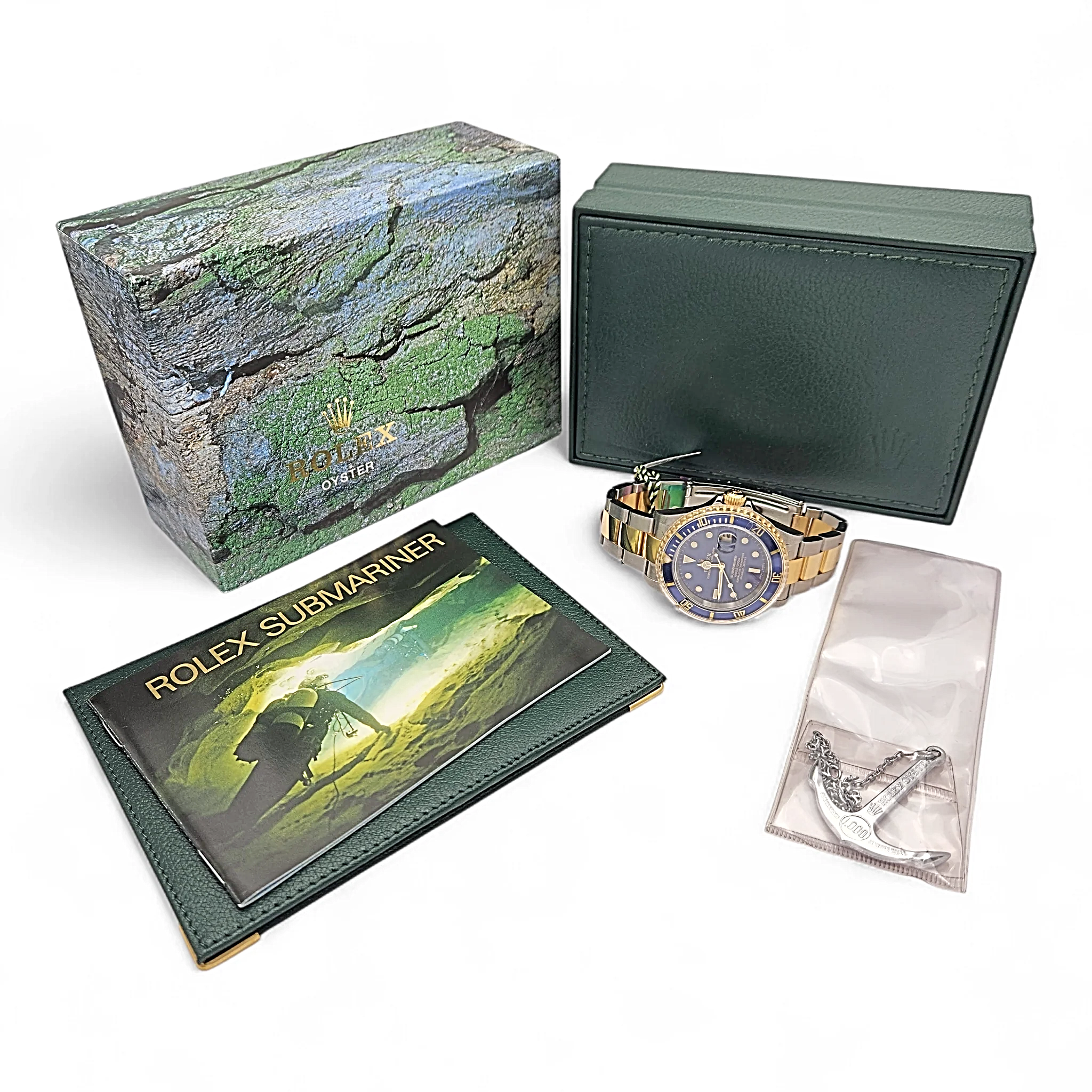 2005 Men's Rolex 40mm Submariner Oyster Perpetual Two Tone 18K Yellow Gold / Stainless Steel Watch with Blue Dial and Blue Bezel. (UNWORN 16613)