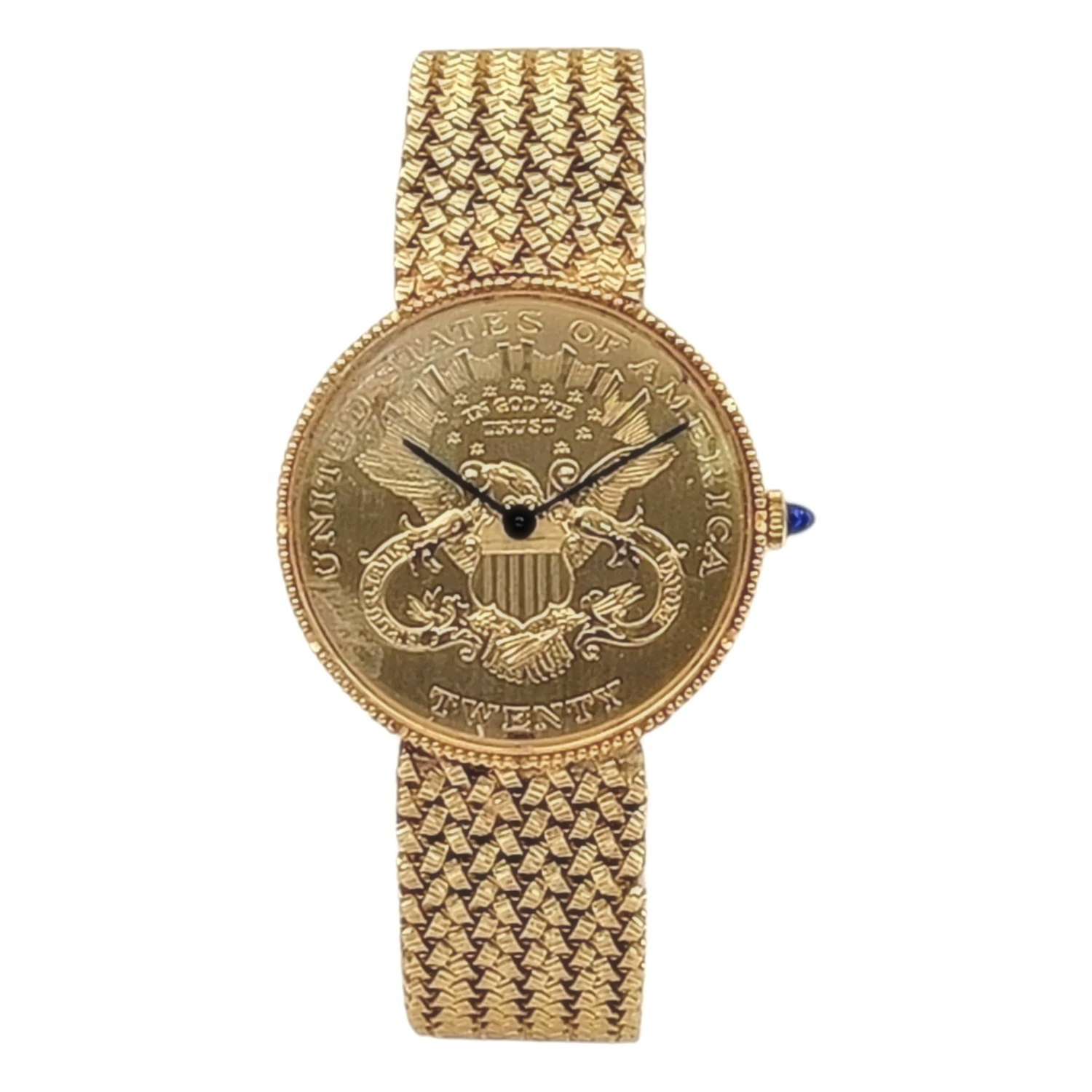Unisex Lucien Piccard 33mm Liberty 18K Yellow Gold Coin Watch with Mesh Gold Band. (Pre-Owned)