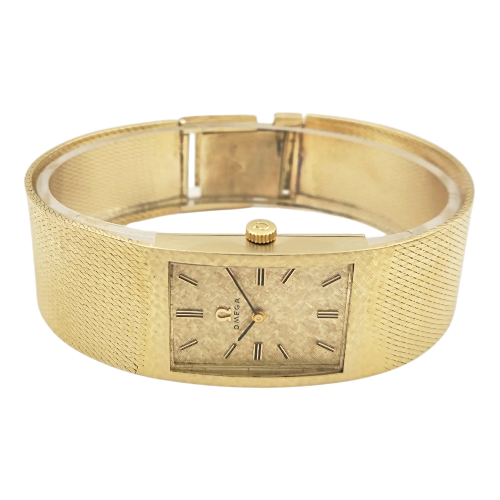 Unisex Omega Vintage 14K Yellow Gold Watch with Mesh Band and Gold Dial. (Pre-Owned)