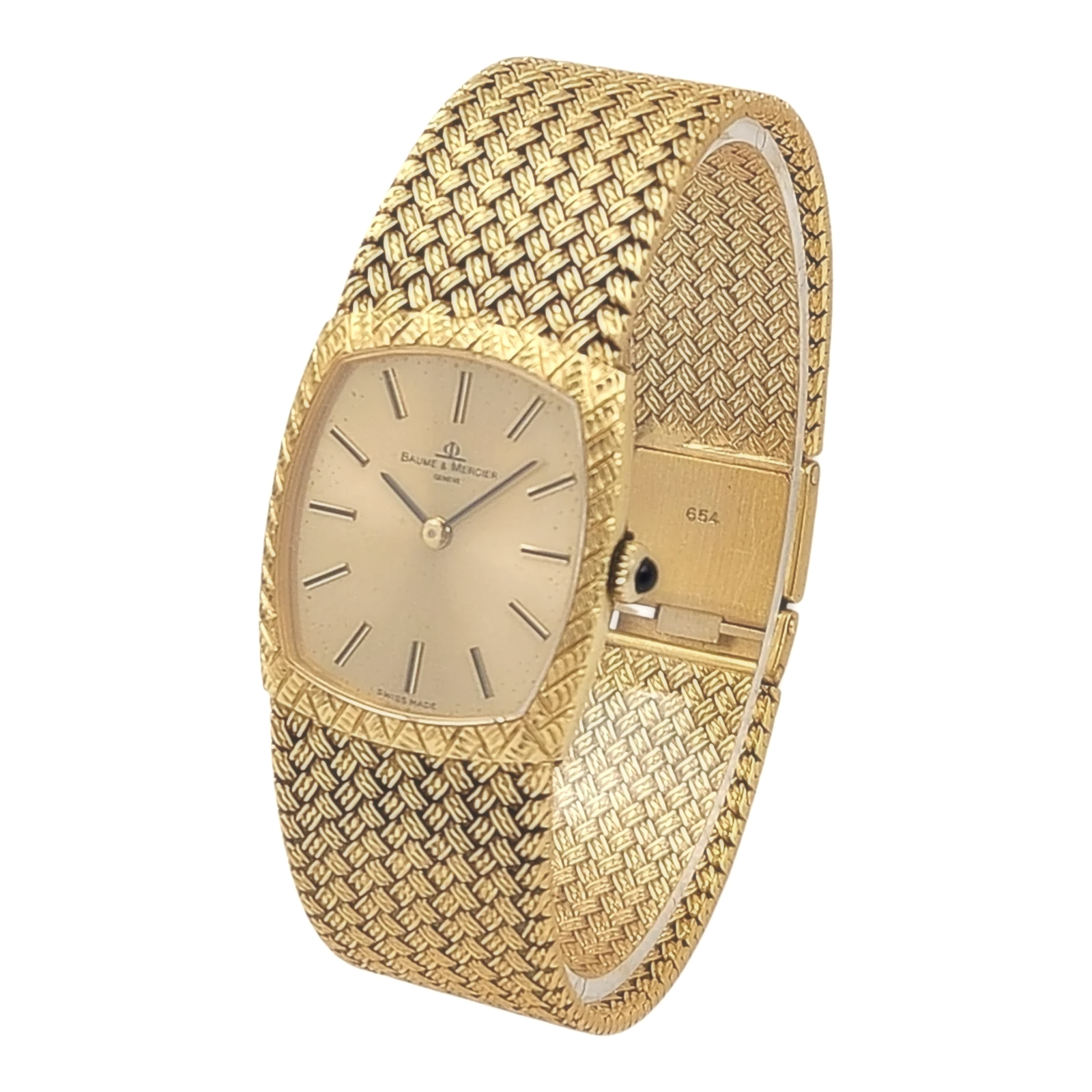 Ladies Baume & Mercier Vintage 18K Yellow Gold Automatic Watch with Gold Dial and Fixed Bezel. (Pre-Owned)