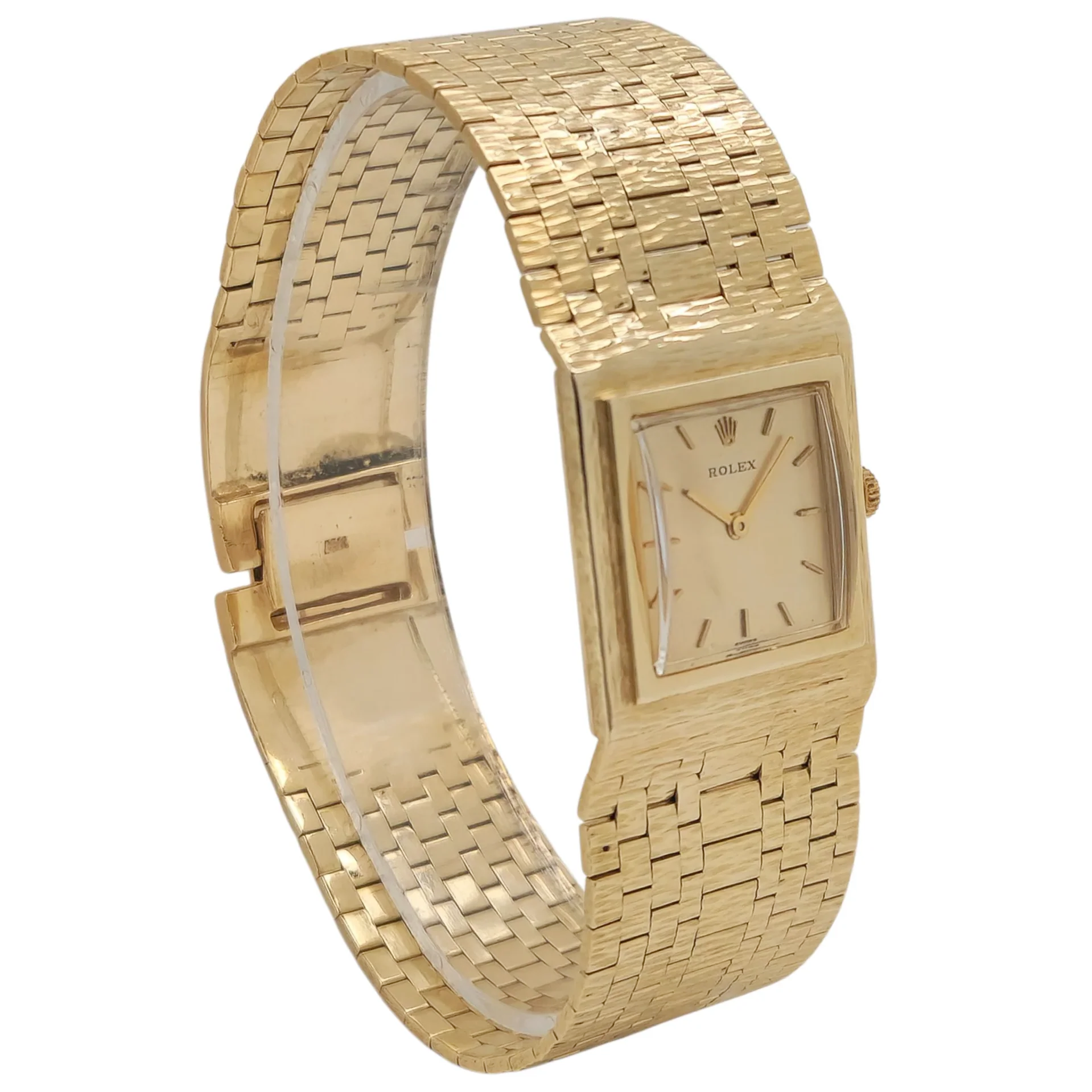 1950's Unisex Rolex 25mm Vintage 14K Yellow Gold Watch with Gold Dial and Gold Mesh Bracelet. (Pre-Owned)