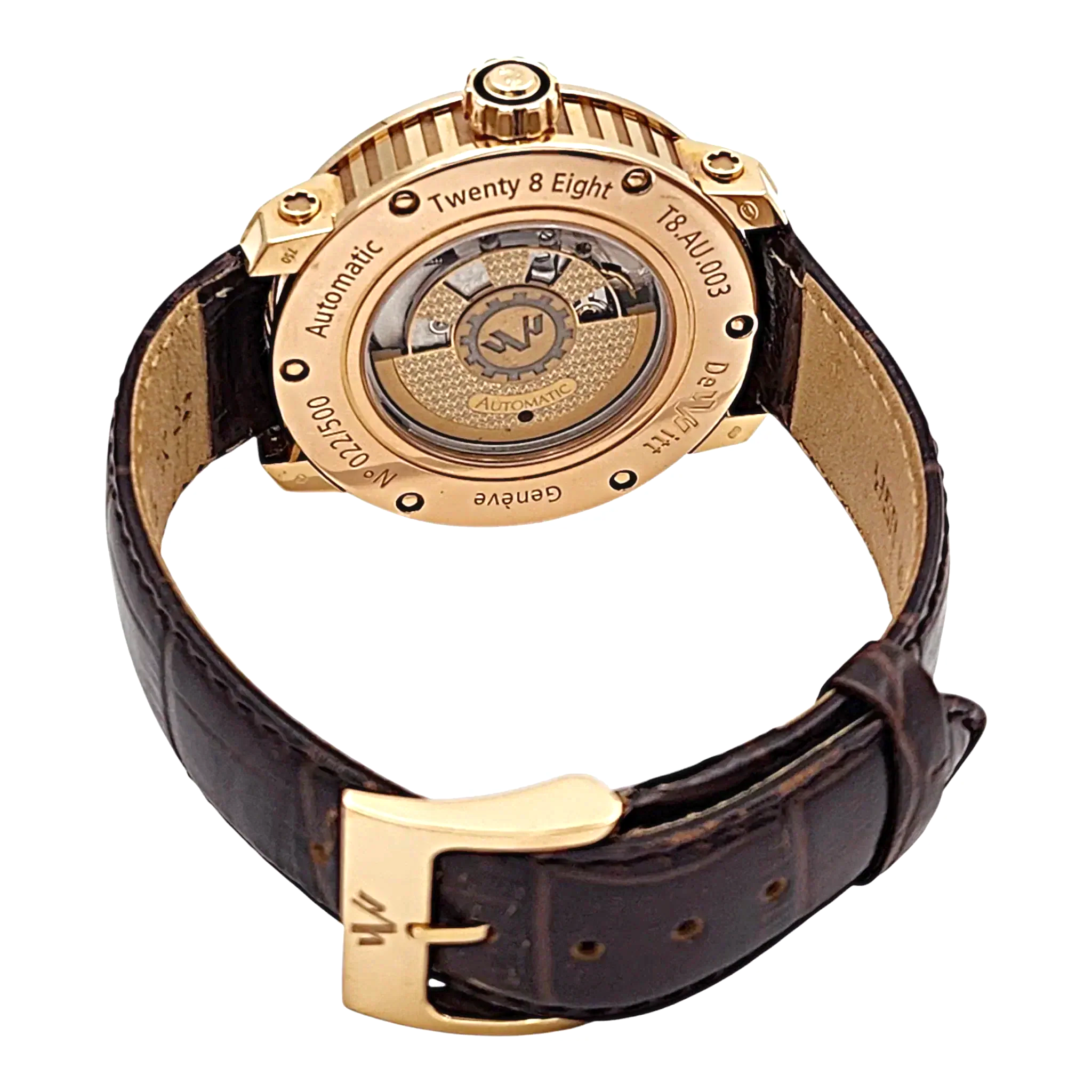 Men's DeWitt 43mm Twenty 8 Eight Tourbillon Automatic 18K Rose Gold Watch with Chocolate Dial and Brown Leather Strap. (Pre-Owned T8.AU.003)