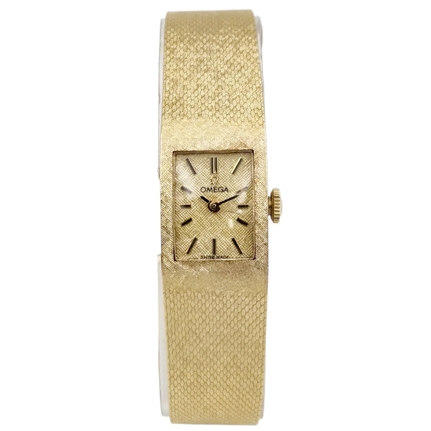 Ladies Omega Petit Vintage 14K Yellow Gold Automatic Watch with Mesh Band and Gold Dial. (Pre-Owned)