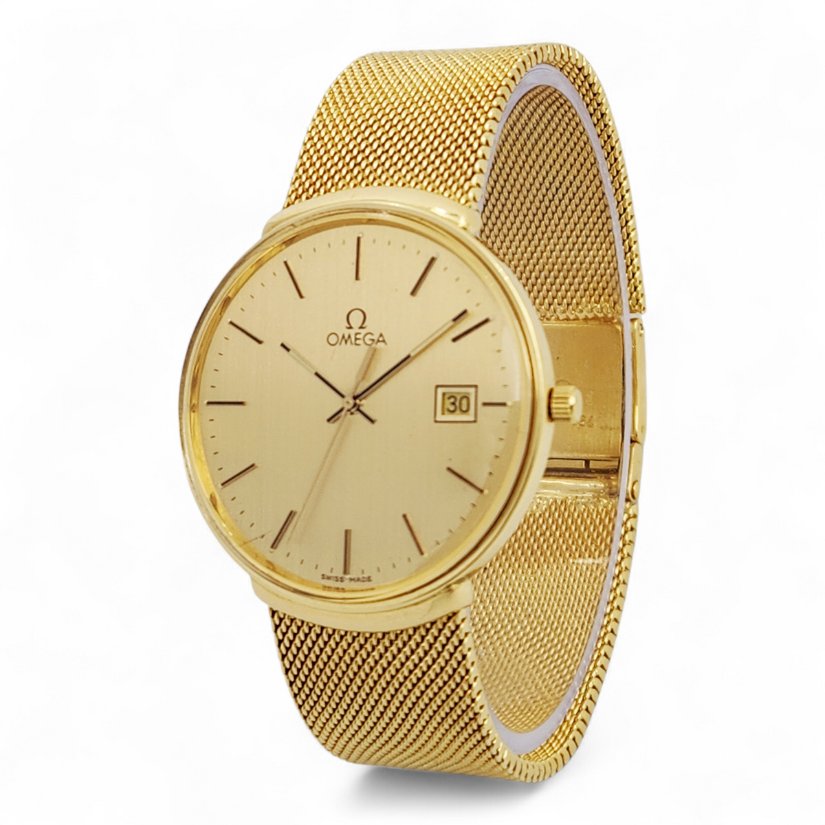 Men's Omega Vintage 34mm 18K Yellow Gold Watch with Mesh Band and Gold ...