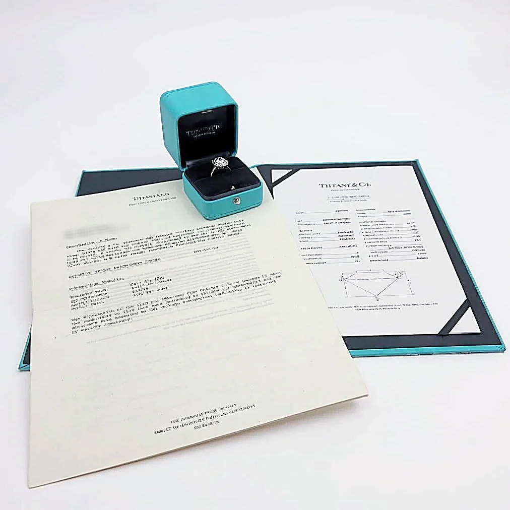 Tiffany & Co. Cathedral Setting "Tiffany Soleste" Platinum Cushion Cut Diamond Double Halo 2.60 ct, F Color, VS1 Clarity Engagement Ring. (Pre-Owned)