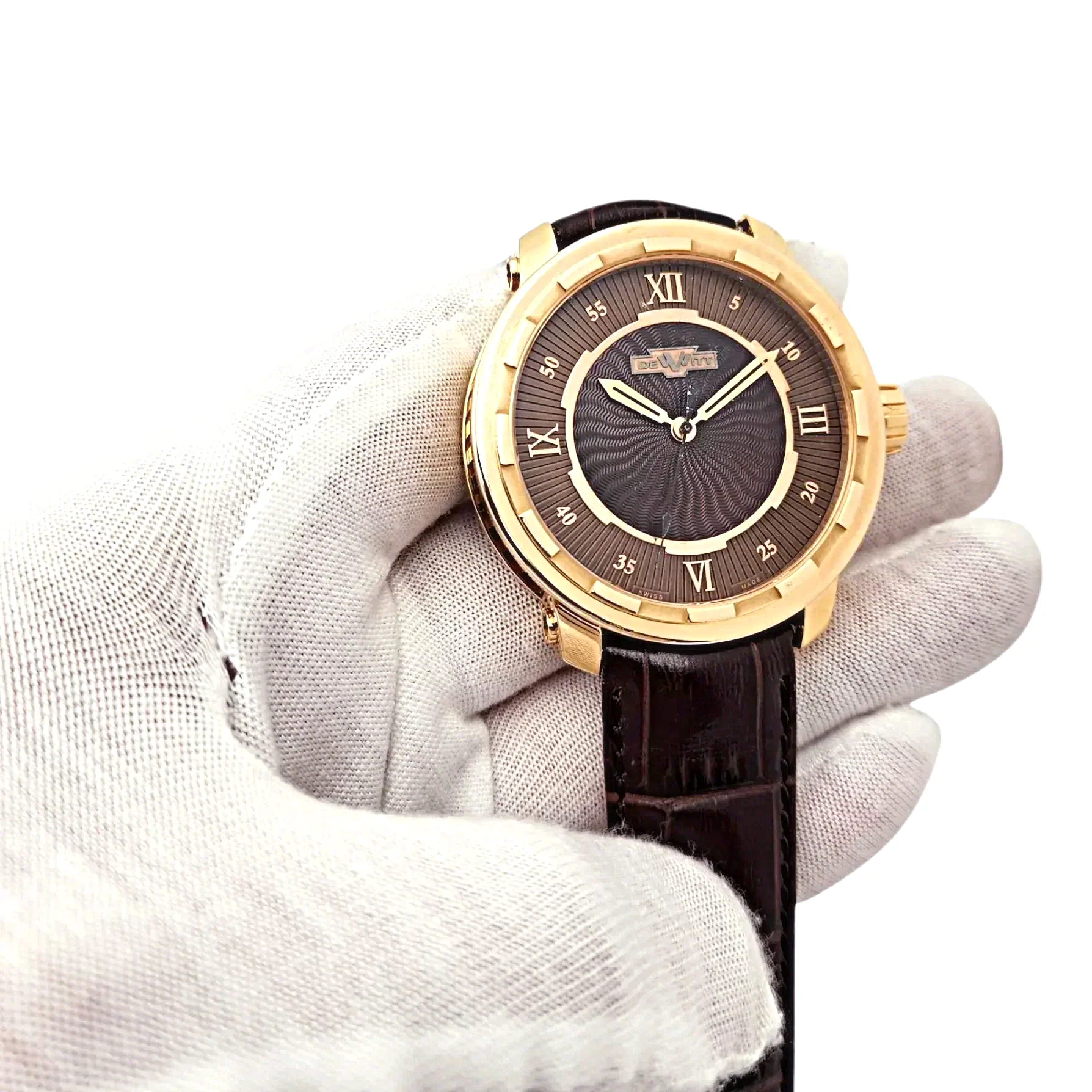 Men's DeWitt 43mm Twenty 8 Eight Tourbillon Automatic 18K Rose Gold Watch with Chocolate Dial and Brown Leather Strap. (Pre-Owned T8.AU.003)