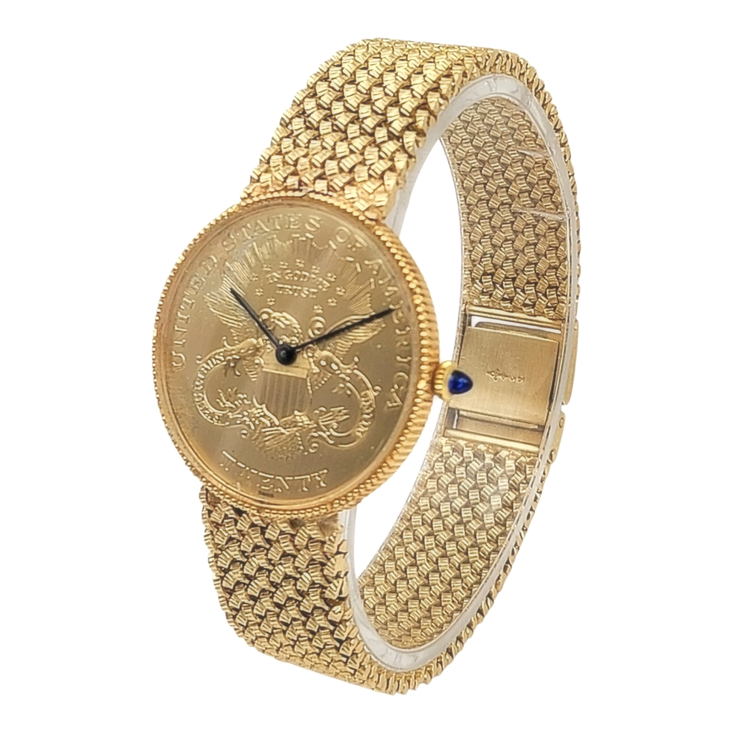 Unisex Lucien Piccard 33mm Liberty 18K Yellow Gold Coin Watch with Mesh Gold Band. (Pre-Owned)