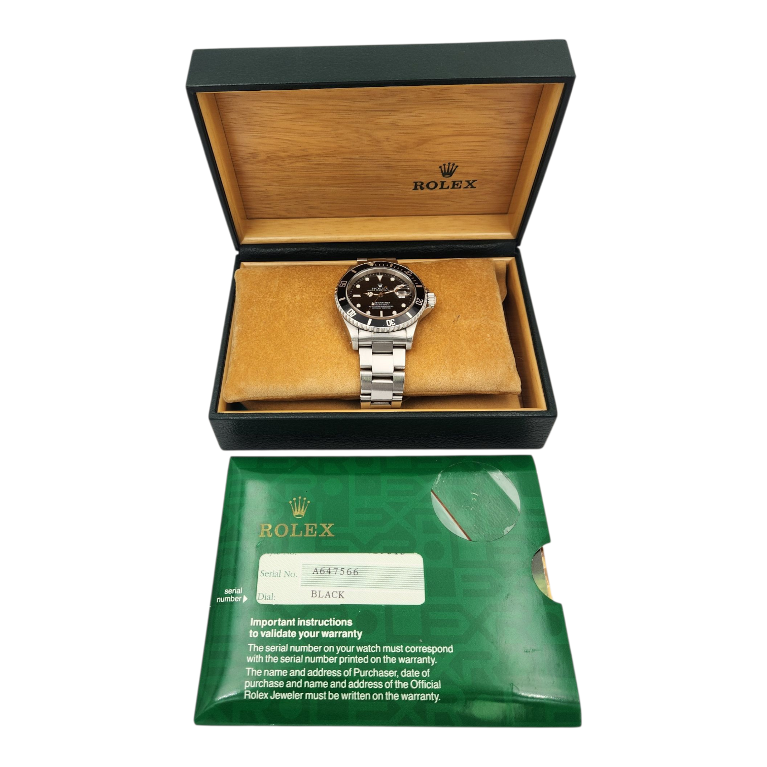 2000 Men's Rolex 40mm Submariner Oyster Perpetual Date Stainless Steel Watch with Black Dial and Black Bezel. (Pre-Owned 16610)