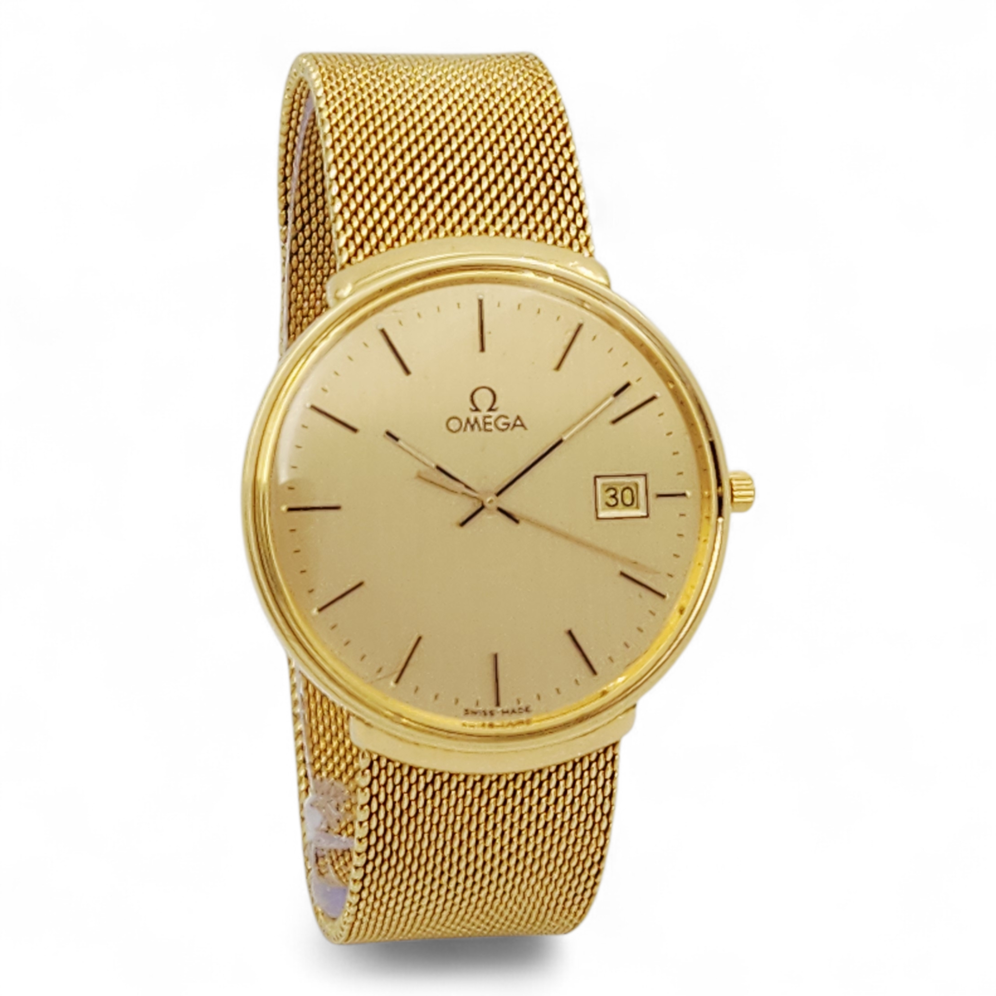 Omega Monaco Men's Omega Vintage 34mm 18K Yellow Gold Watch with Mesh Band and Gold ...