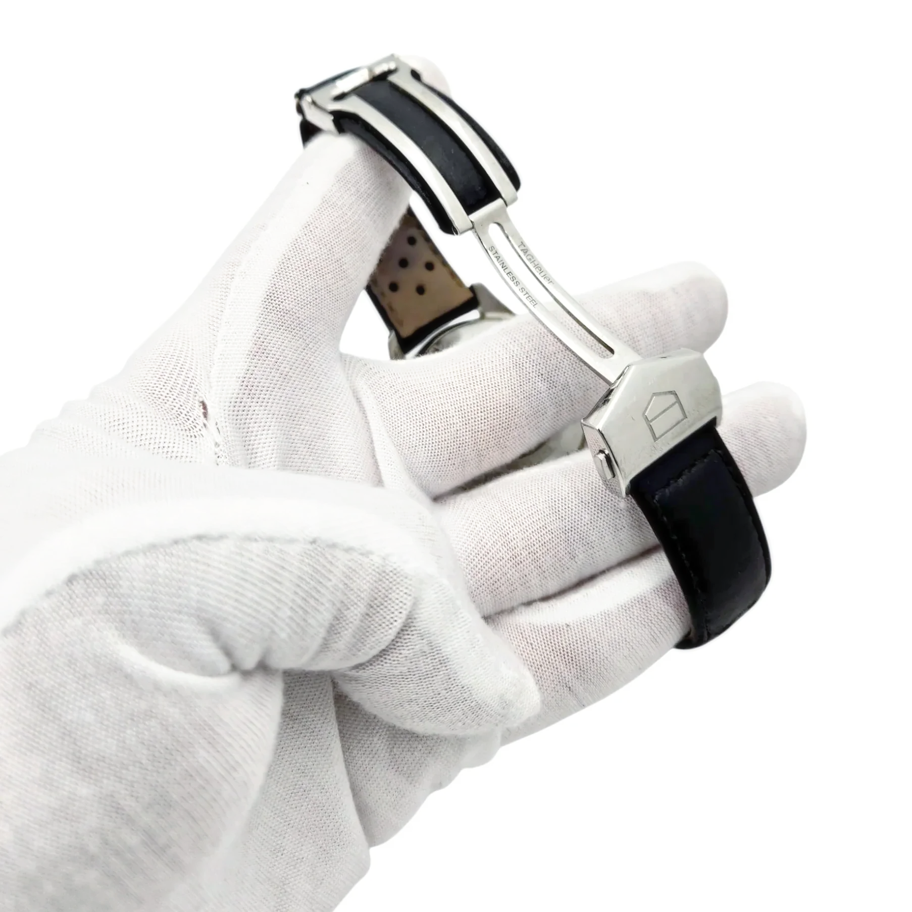 Men's TAG Heuer Carrera 42mm Juan Manuel Fangio Automatic Stainless Steel Watch with Leather Strap and Black Dial. (Pre-Owned)