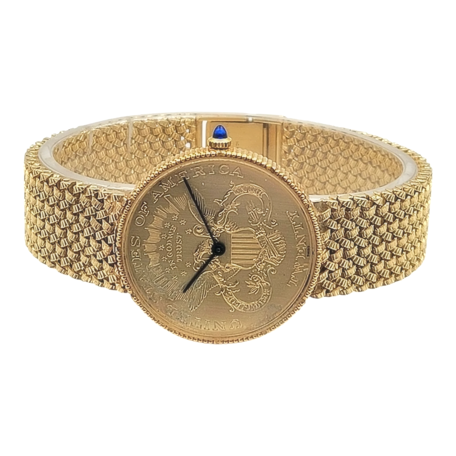 Unisex Lucien Piccard 33mm Liberty 18K Yellow Gold Coin Watch with Mesh Gold Band. (Pre-Owned)
