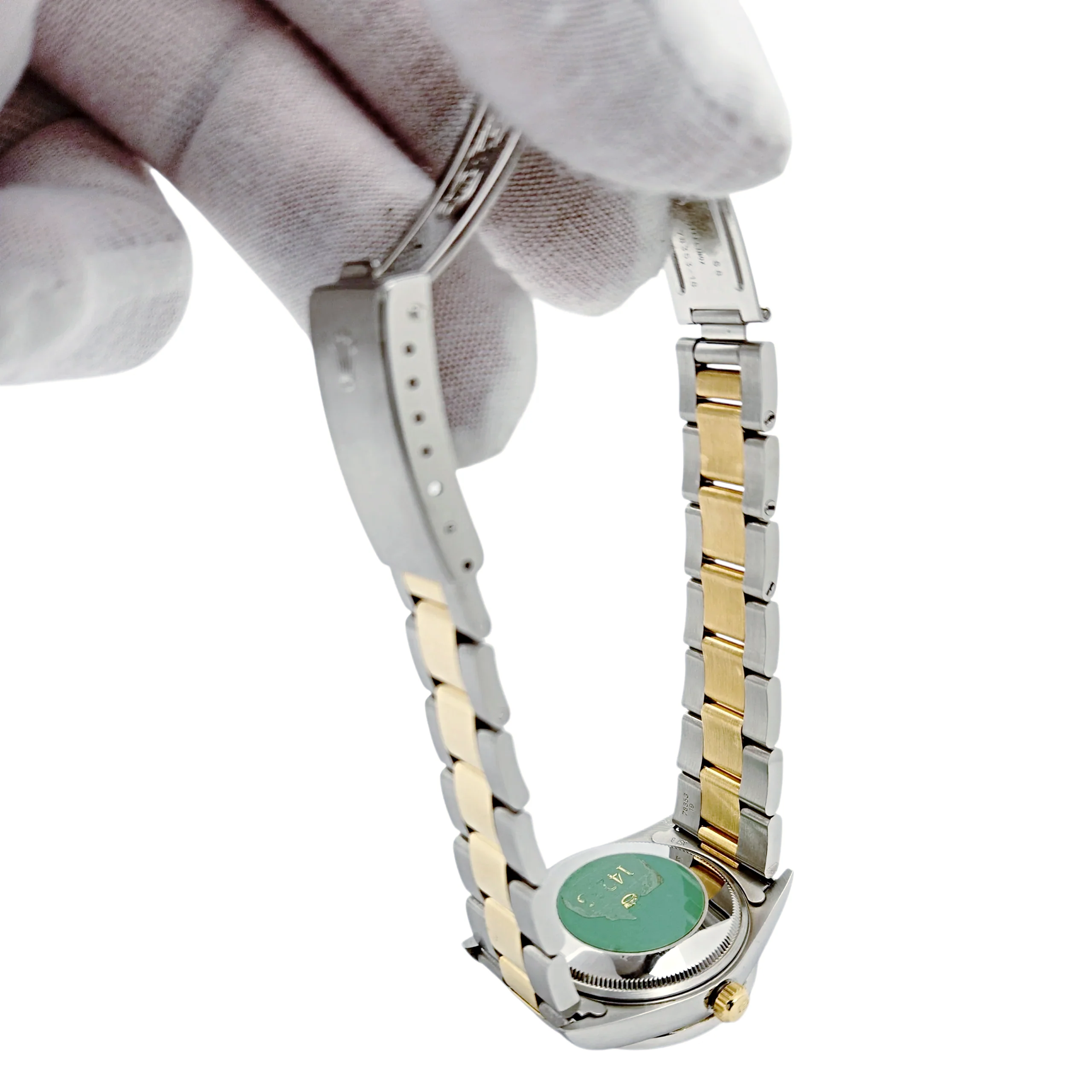 1994 Men's Rolex 36mm Oyster Perpetual Two Tone 18K Yellow Gold / Stainless Steel Watch with Blue Diamond Dial and Diamond Bezel. (Pre-Owned 14233)