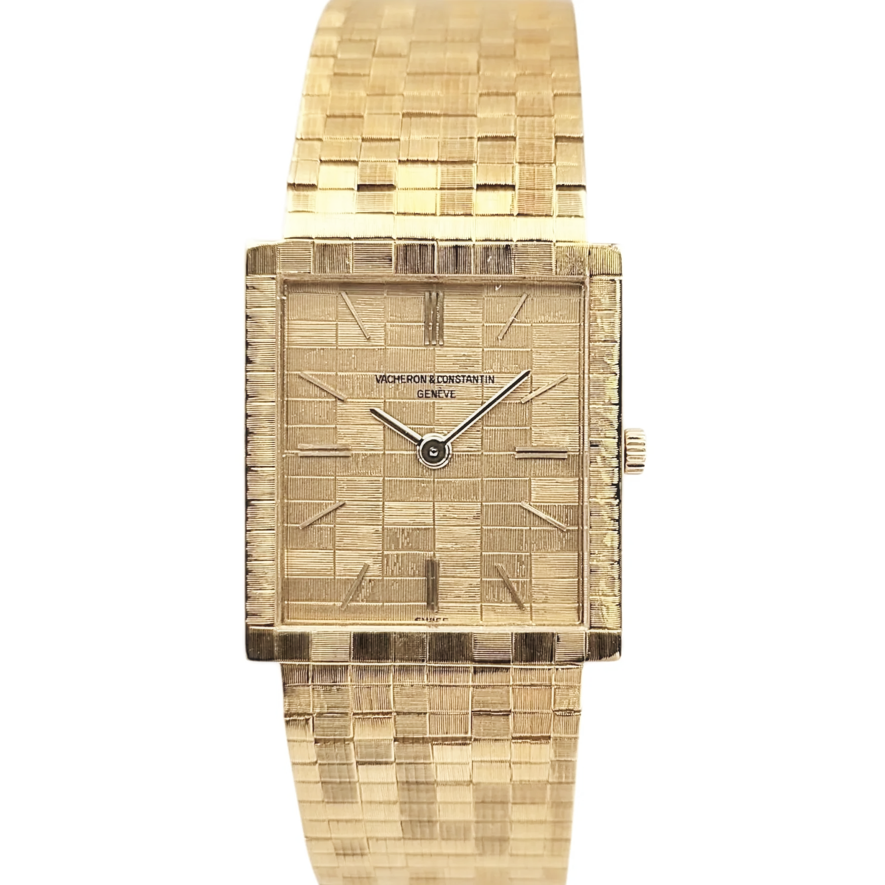 1970's Vacheron & Constantin Vintage Solid 18K Gold Watch with Basket-Weave Gold Dial and Bracelet. (Pre-Owned 7186)
