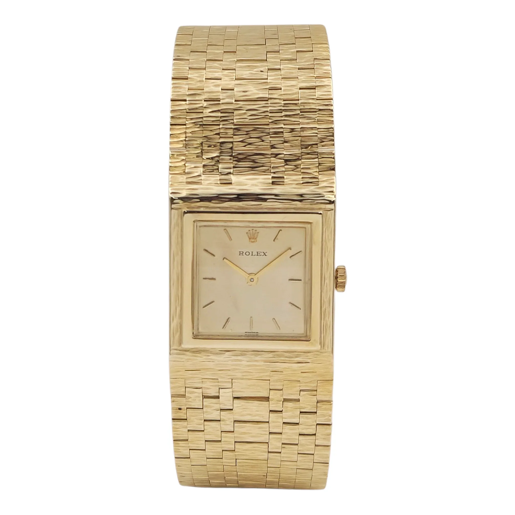 1950's Unisex Rolex 25mm Vintage 14K Yellow Gold Watch with Gold Dial and Gold Mesh Bracelet. (Pre-Owned)