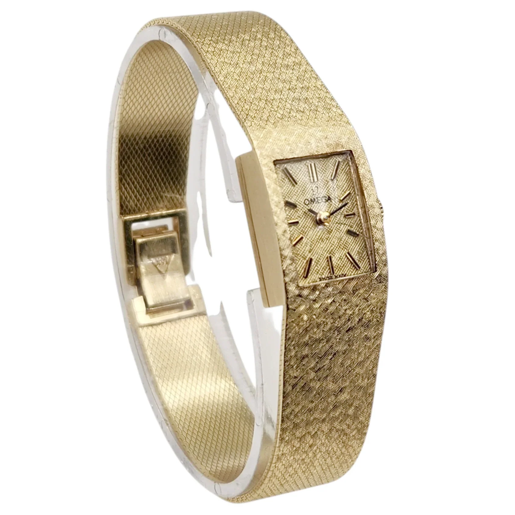 Ladies Omega Petit Vintage 14K Yellow Gold Automatic Watch with Mesh Band and Gold Dial. (Pre-Owned)