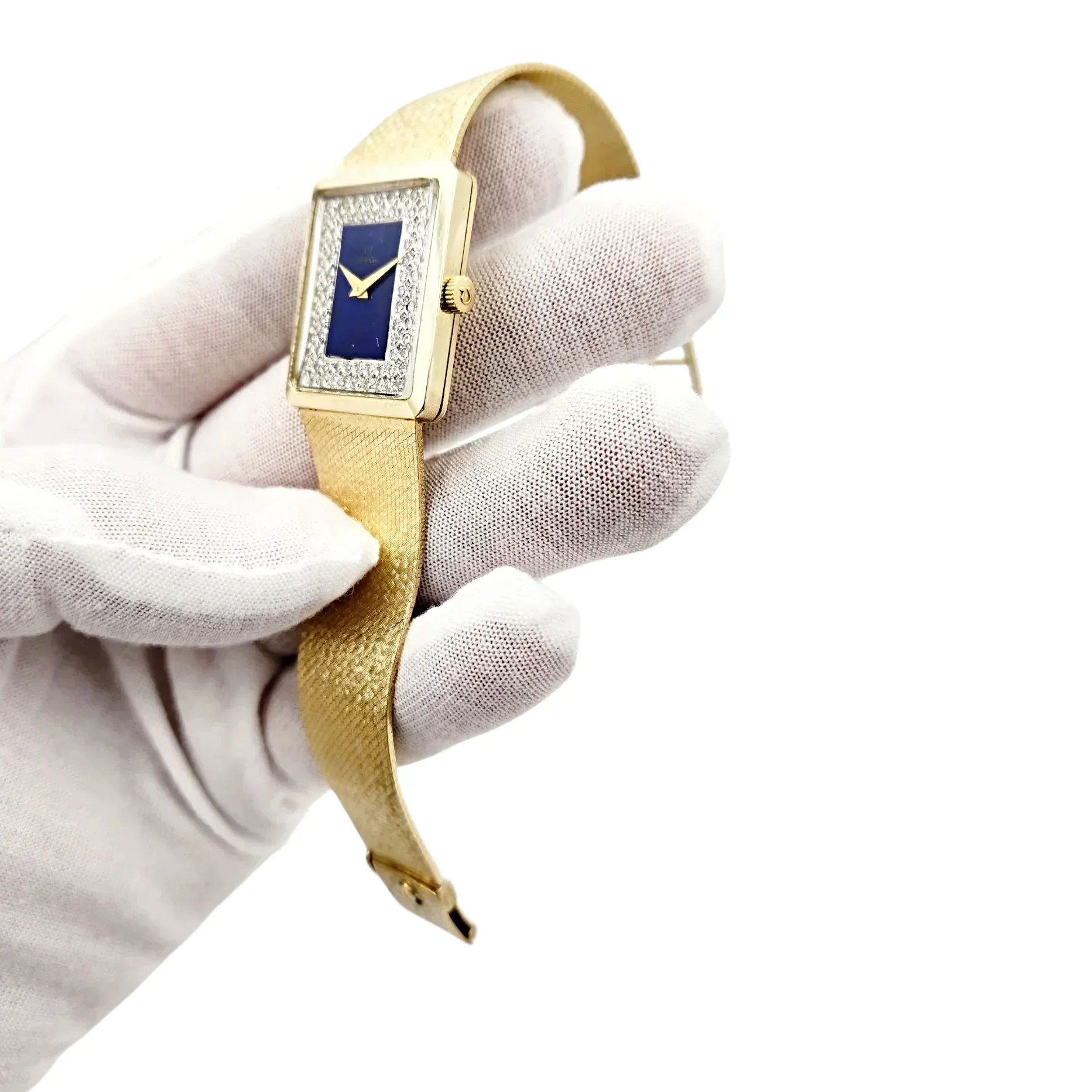 Unisex Omega Vintage 14K Yellow Gold Watch with Diamond Blue Texture and Dial. (Pre-Owned)