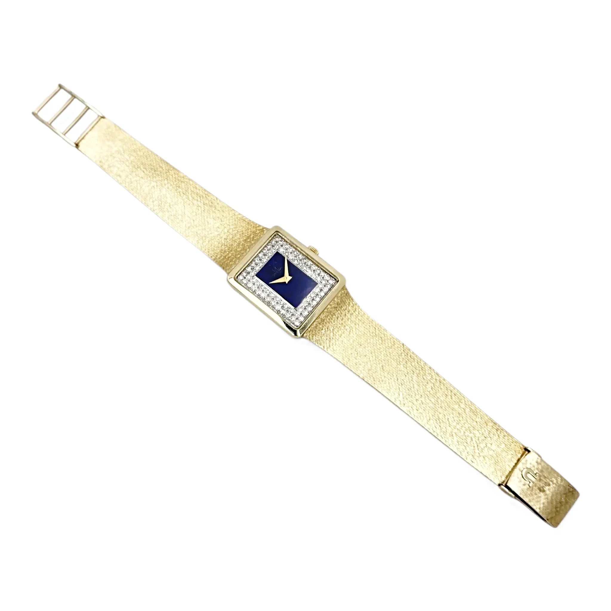 Unisex Omega Vintage 14K Yellow Gold Watch with Diamond Blue Texture and Dial. (Pre-Owned)