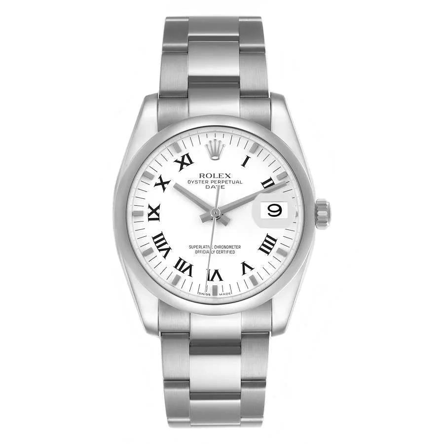 2017 Men's Rolex 34mm Date Stainless Steel Watch with Roman Numeral White Dial and Smooth Bezel. (Pre-Owned 115200)