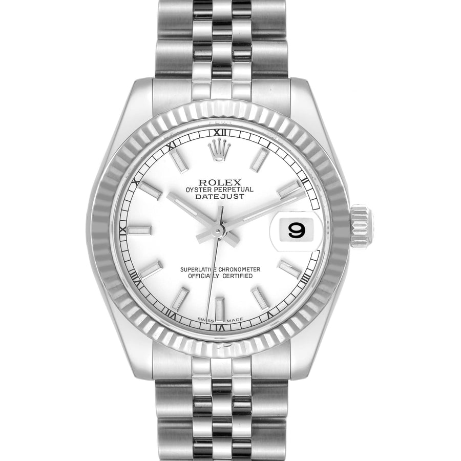 2015 Ladies Rolex DateJust 31mm Midsize Stainless Steel Watch with White Dial and Fluted Bezel. (Pre-Owned 178274)