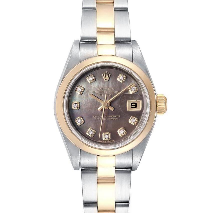 1999 Ladies Rolex 26mm DateJust Two Tone 18K Yellow Gold / Stainless Steel Watch with Mother of Pearl Diamond Dial and Smooth Bezel. (Pre-Owned 79163)