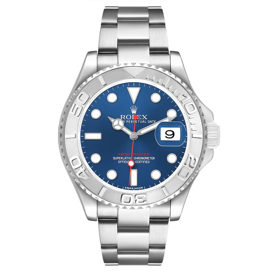 *2017 Men's Rolex 40mm Yacht-Master Stainless Steel Watch with Blue Dial and Platinum Bezel. (Pre-Owned Box/Card 126622)