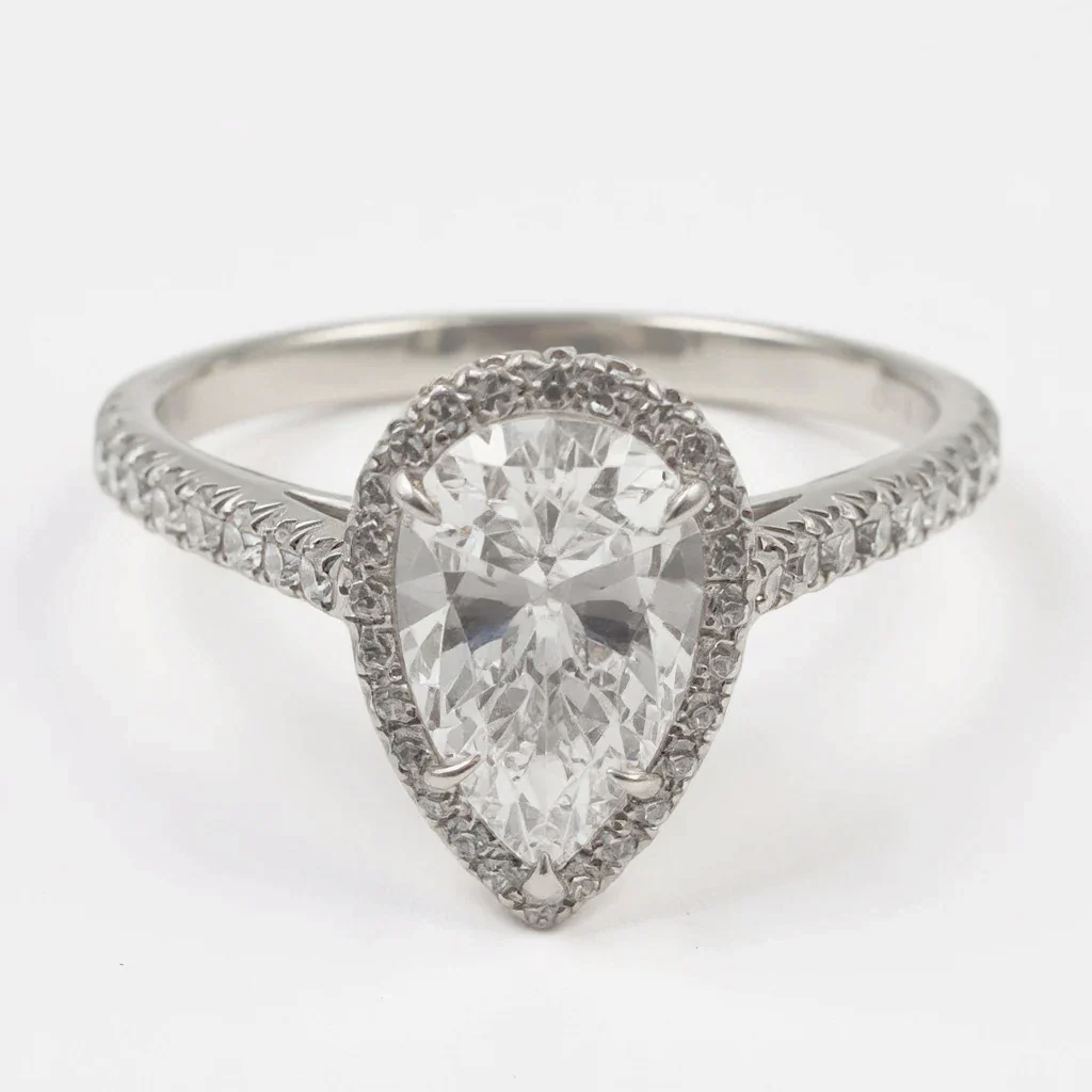 Tiffany & Co. Cathedral Setting Platinum Pear Shape Halo 1.57 Carat Diamond D Color, IF Infinity Flawless Clarity Engagement Ring