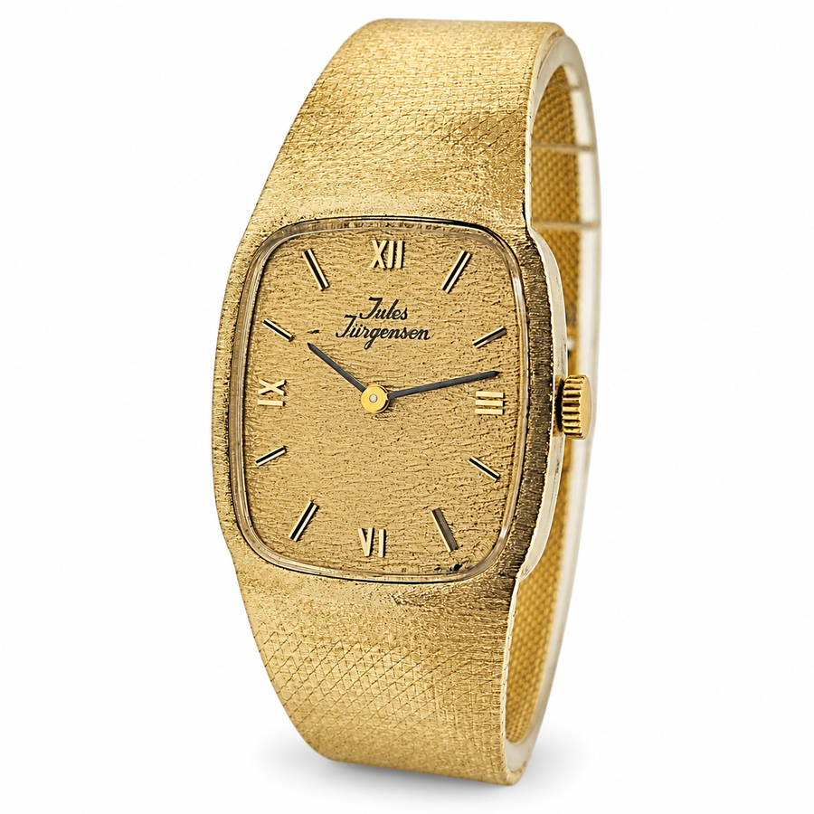 Unisex Jules Jurgensen 28mm x 32mm Vintage 14K Yellow Gold Watch with Gold Rectangular Dial. (Pre-Owned)