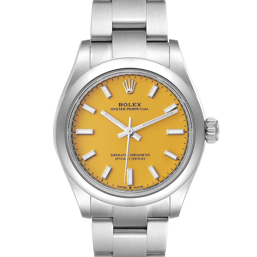 Unisex Midsize Rolex 31mm DateJust Stainless Steel Wristwatch w/ Yellow Dial & Smooth Bezel. (Pre-Owned 277200)