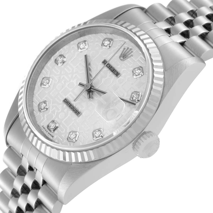 Unisex Rolex 36mm DateJust Stainless Steel Wristwatch w/ Silver Anniversary Diamond Dial & Fluted Bezel. (Pre-Owned 16234)