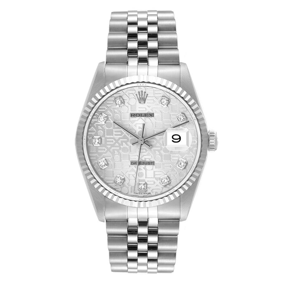 Unisex Rolex 36mm DateJust Stainless Steel Watch with Silver Anniversary Diamond Dial and Fluted Bezel. (Pre-Owned 16234)