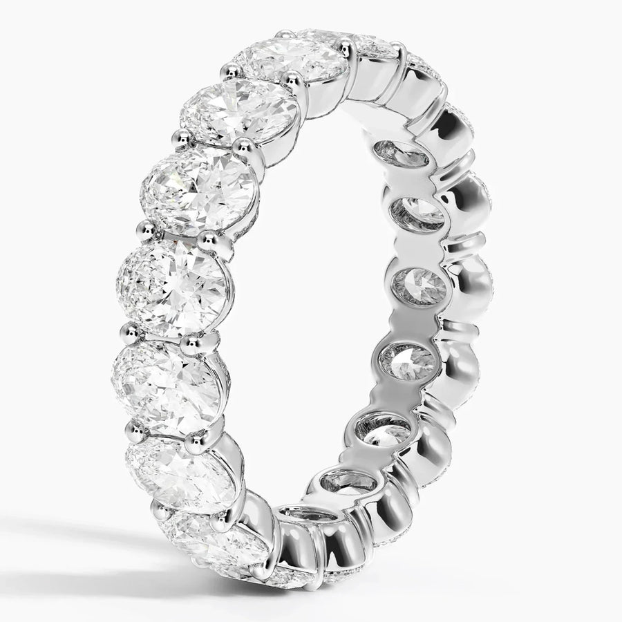 Women's 18K White Gold 8.9 CT Total Weight Oval Diamonds 5.5 GR Eternity Band. (Size: 6.0)