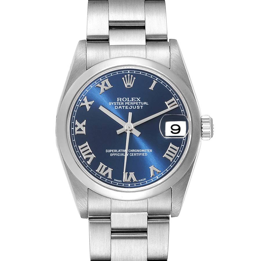 Ladies Midsize Rolex 31mm DateJust Stainless Steel Watch with Blue Dial and Smooth Bezel. (Pre-Owned 178240)