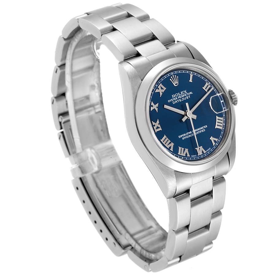 Ladies Midsize Rolex 31mm DateJust Stainless Steel Watch with Blue Dial and Smooth Bezel. (Pre-Owned 178240)