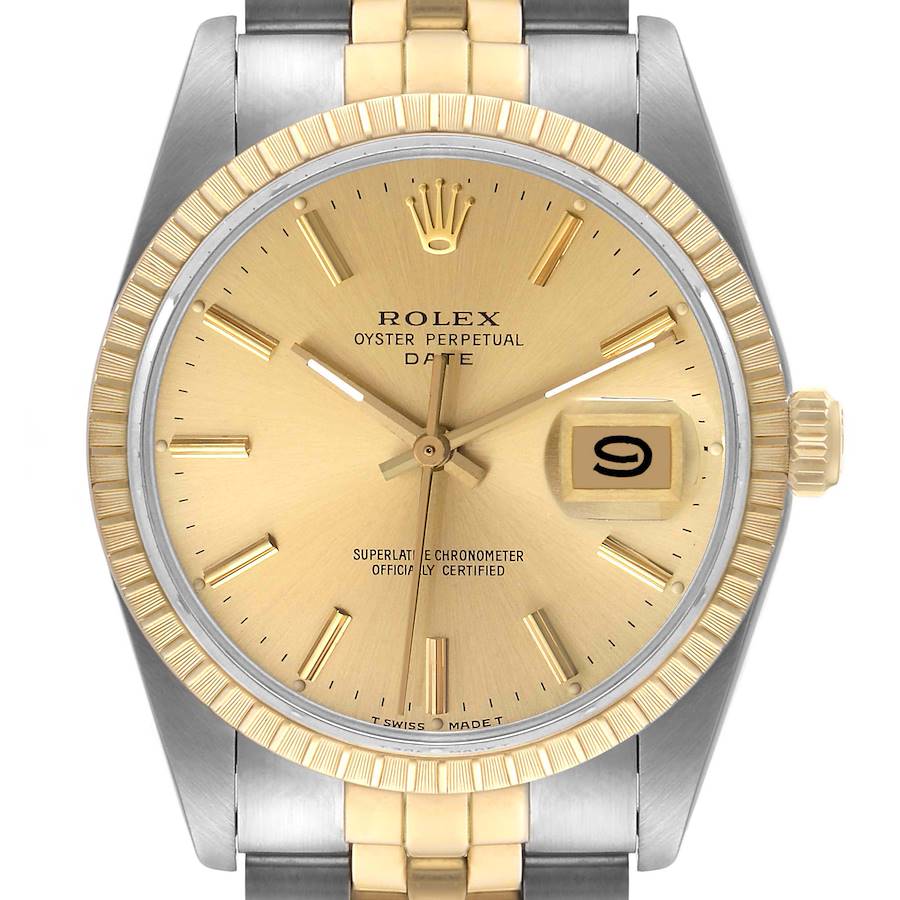 Ladies Rolex 26mm Date 18K Yellow Gold Two Tone Watch with Champagne Dial and Fluted Bezel. (Pre-Owned 69173)