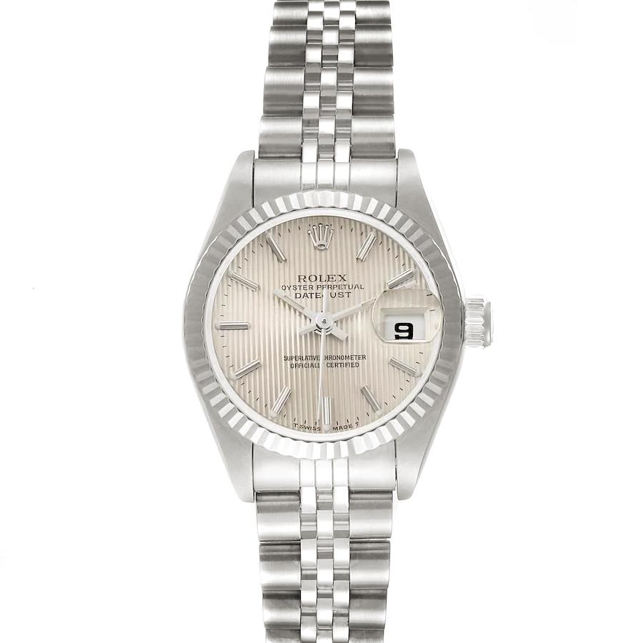 Ladies Rolex 26mm DateJust Stainless Steel Watch with Silver Tapestry Dial and Fluted Bezel. (Pre-Owned 69174)