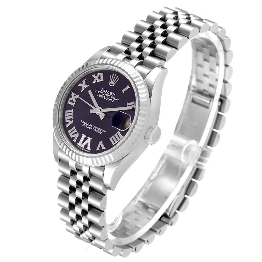 Ladies Rolex DateJust 31mm Midsize Stainless Steel Wristwatch w/ Aubergine No. 6 Diamond Dial & Fluted Bezel. (Pre-Owned 278274)