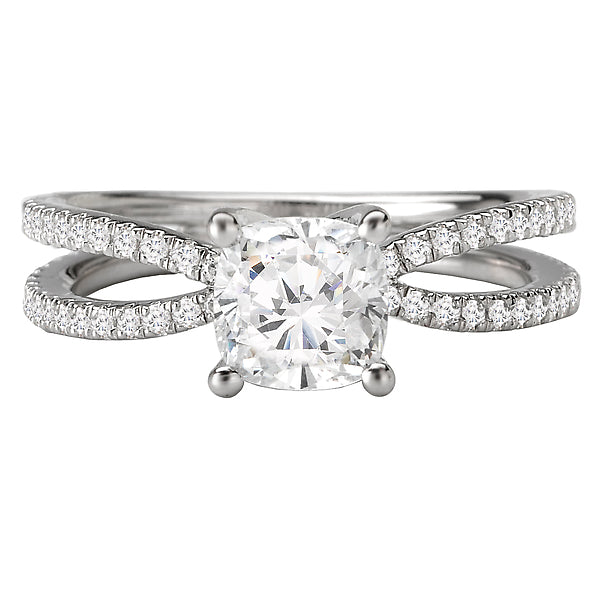 14K White Gold Split Shank Semi-Mount Romance Collection Wedding Ring.