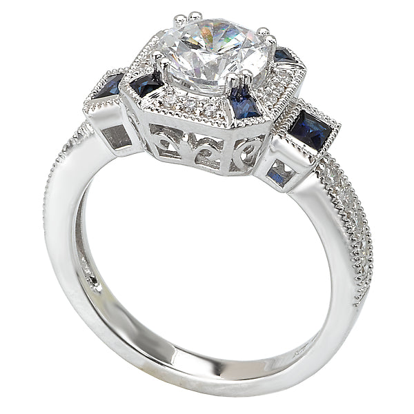 14K White Gold Sapphire and Romance Collection Semi-Mount Wedding Ring.