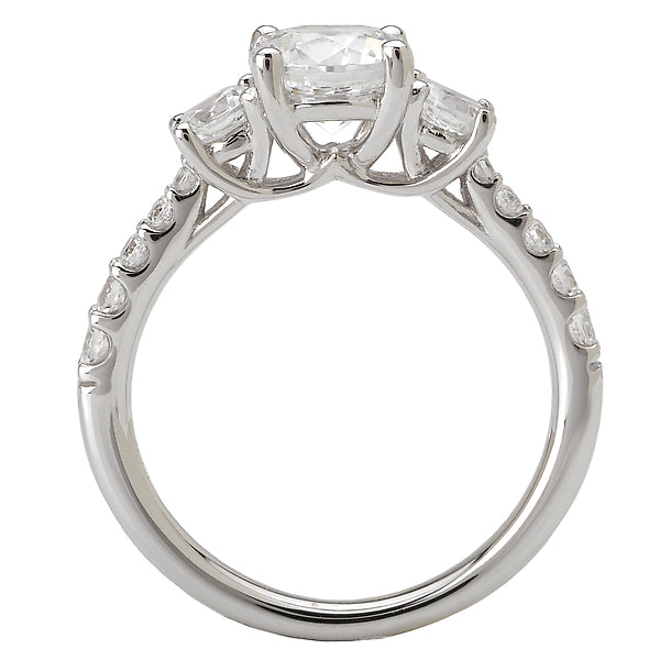 14K White Gold 3 Stone Semi-Mount Romance Collection Wedding Ring.