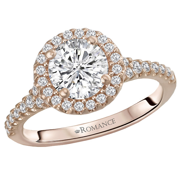 14K White / Rose Gold Halo Semi-Mount Romance Collection Wedding Ring.