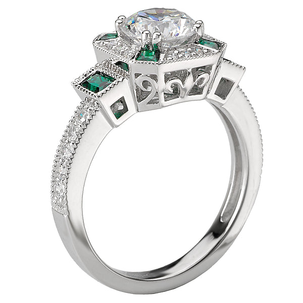 14K White Gold Tsavorite and Romance Collection Semi-Mount Wedding Ring.