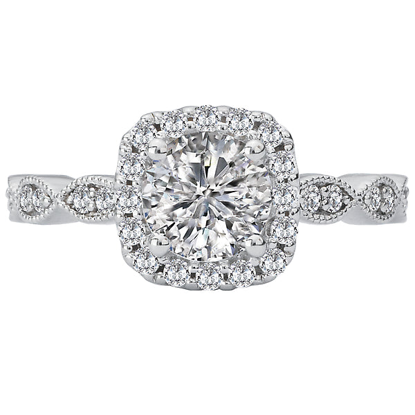 14K White Gold Romance Collection Halo Semi Mount Wedding Ring.