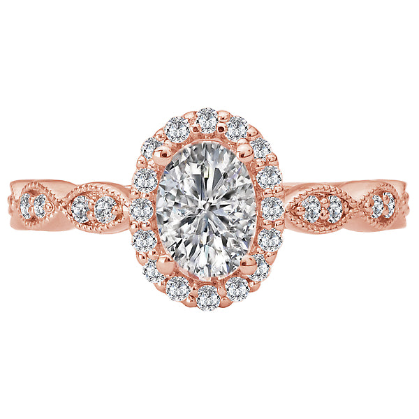 14K Rose Gold Romance Collection Wedding Ring. Halo Semi Mount Wedding Ring.