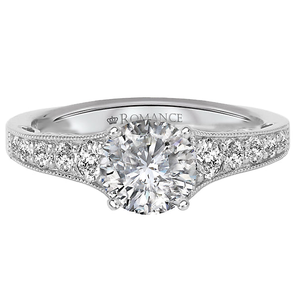 14K White Gold Peg Head Semi-Mount Romance Collection Wedding Ring.