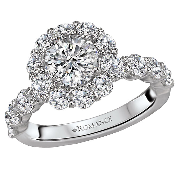 14K White Gold Halo Semi-Mount Romance Collection Wedding Ring.