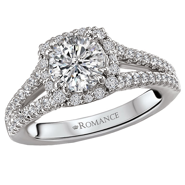 14K White Gold Split Shank Semi-Mount Romance Collection Wedding Ring.